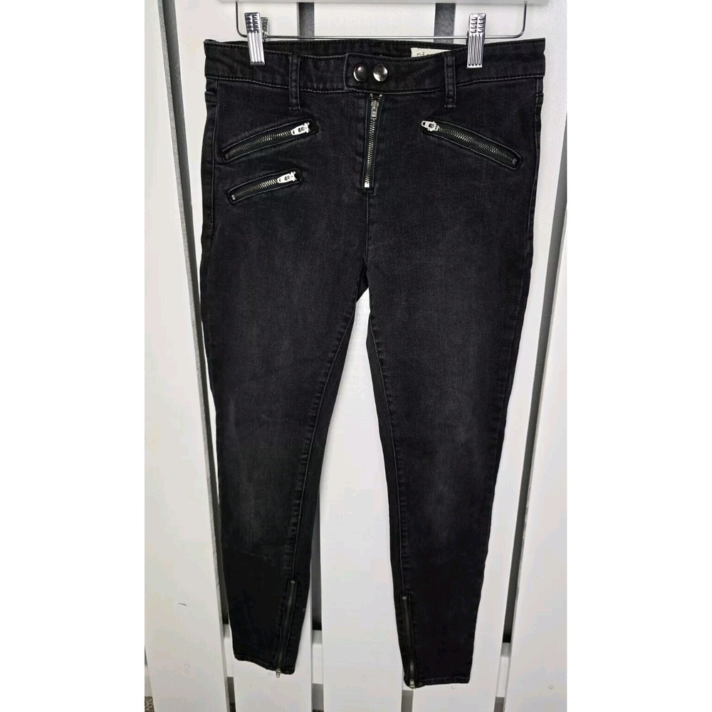 Pistola Women's Black Stretchy Denim Jeans 27 Biker Moto Zipper‎ Button Detail